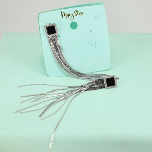 Black Square Strings Long Earing 925 Silver Tip