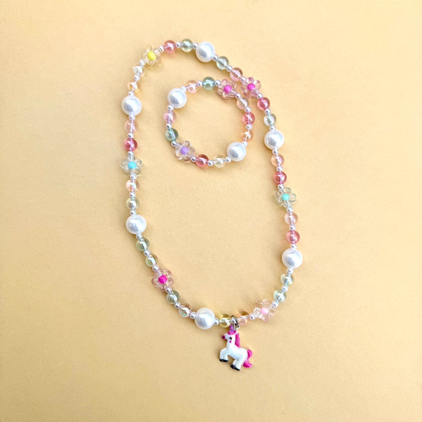 unicorn flower necklace and bracelet set