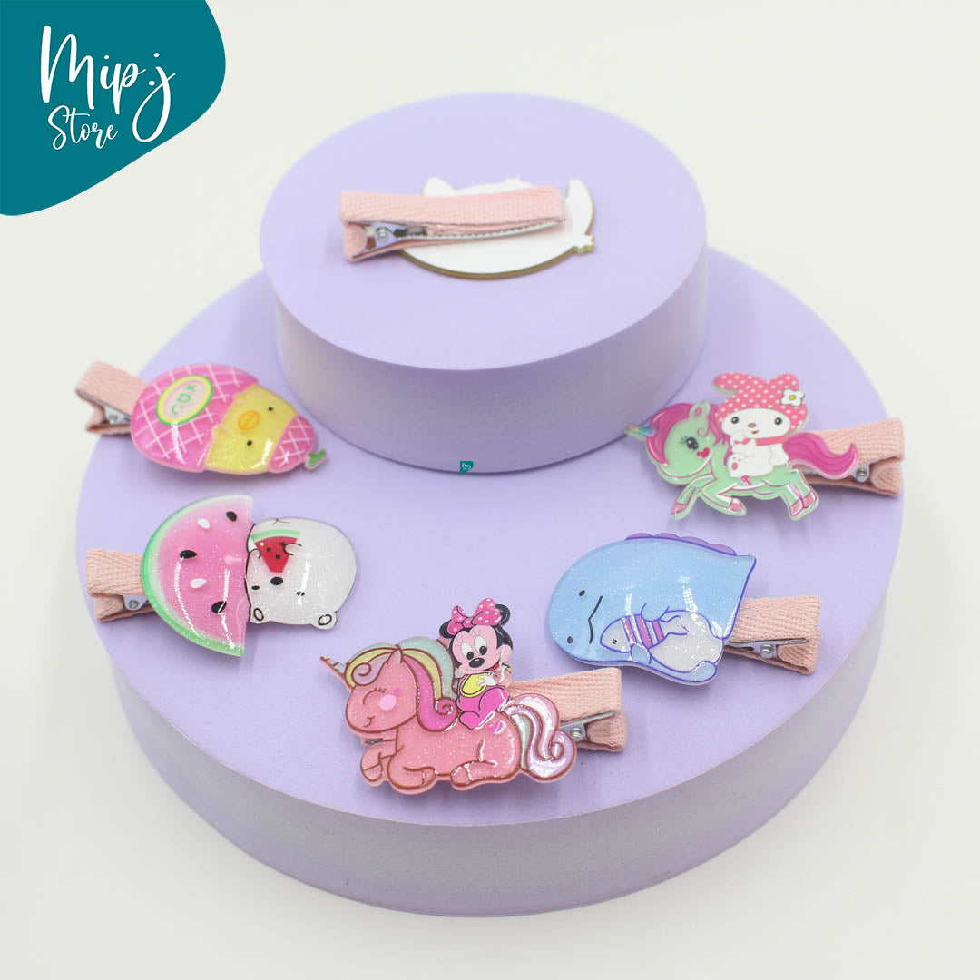 Unicorn and Cute Characters Hair Pins Set – 5 Pcs