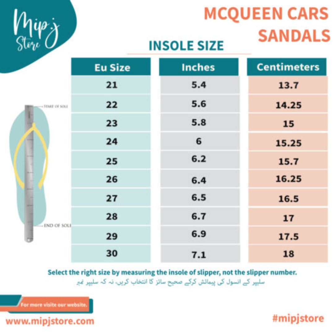 mcqueen cars sandals size chart