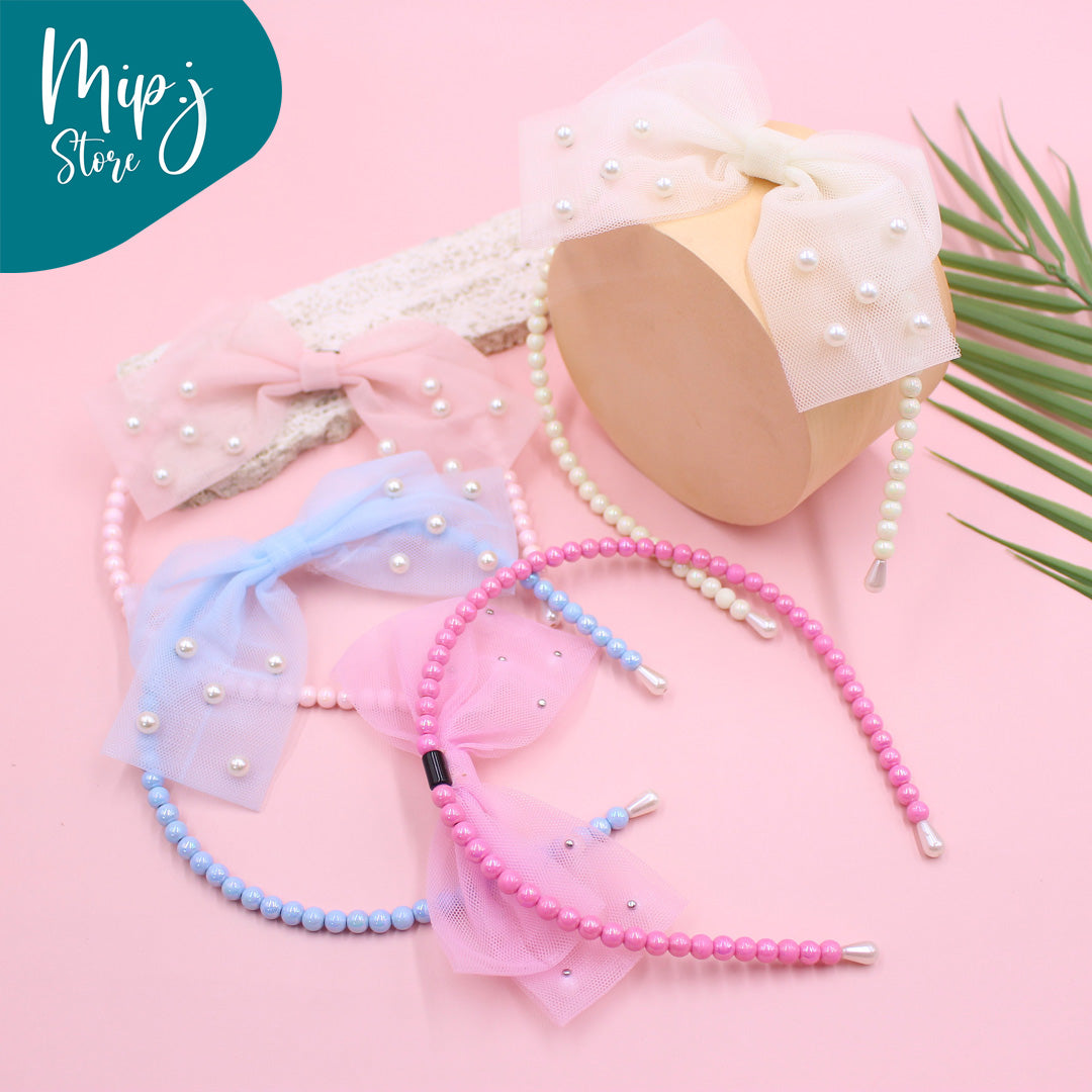 Pearl net bow hair band
