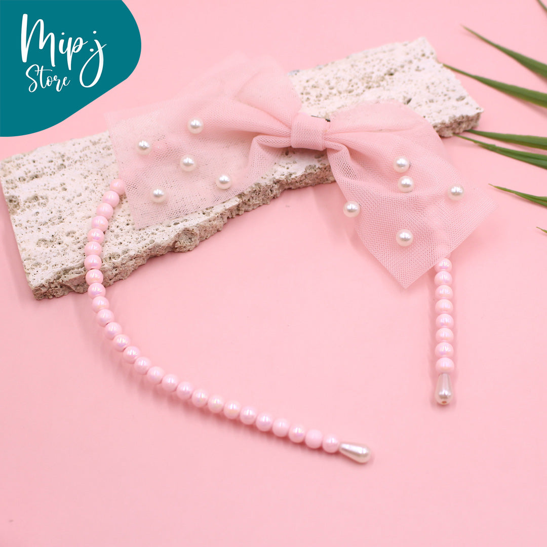 Pearl net bow hair band