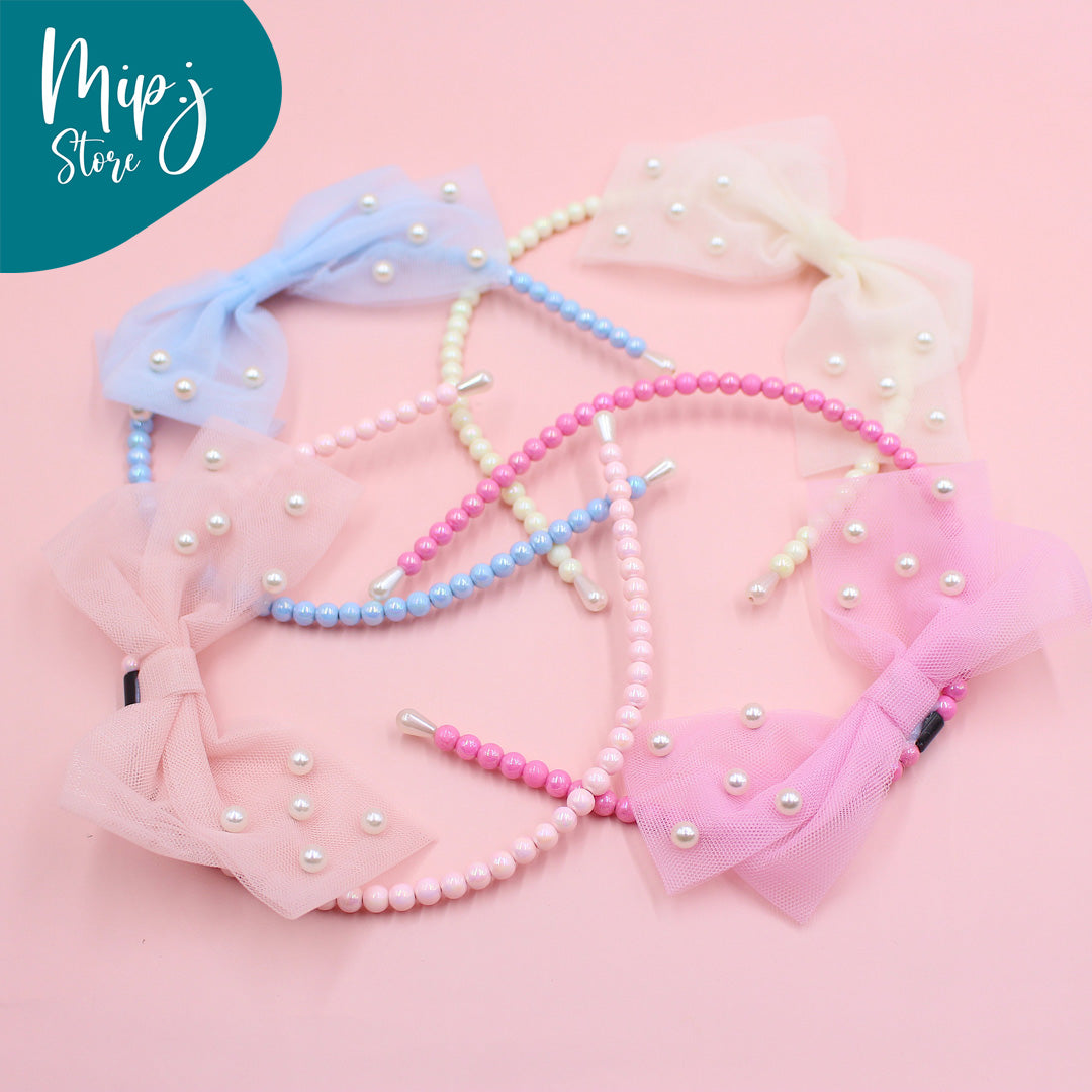 Pearl net bow hair band