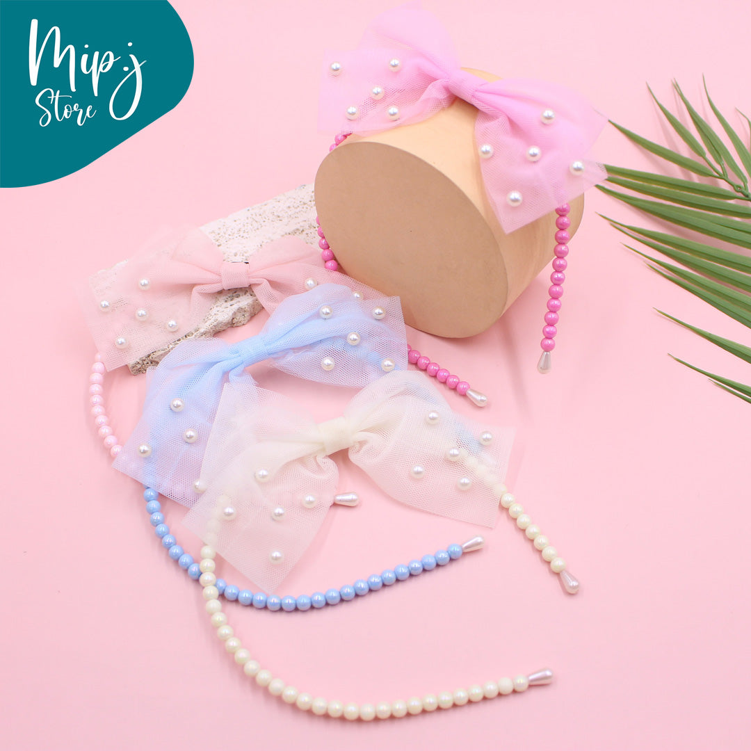 Pearl net bow hair band