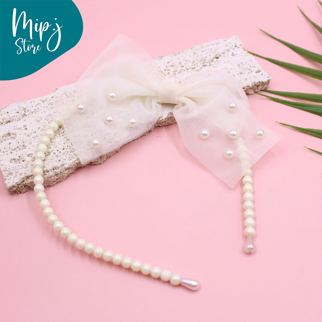 Pearl net bow hair band