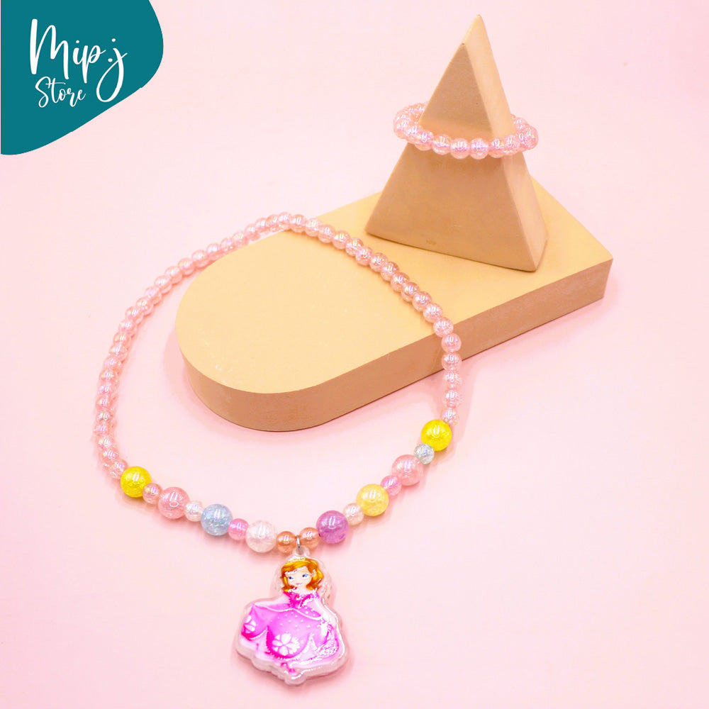 Princess glittery LED light necklace and bracelet set