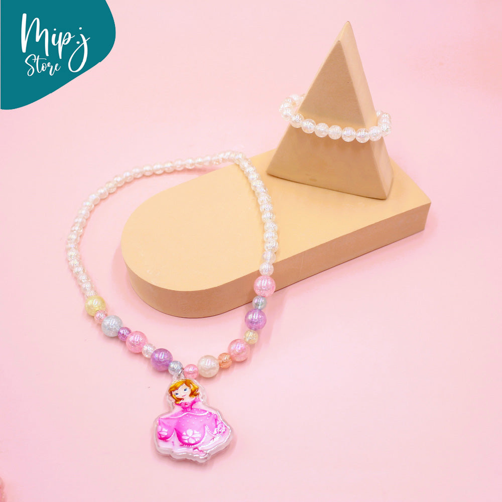 Princess glittery LED light necklace and bracelet set