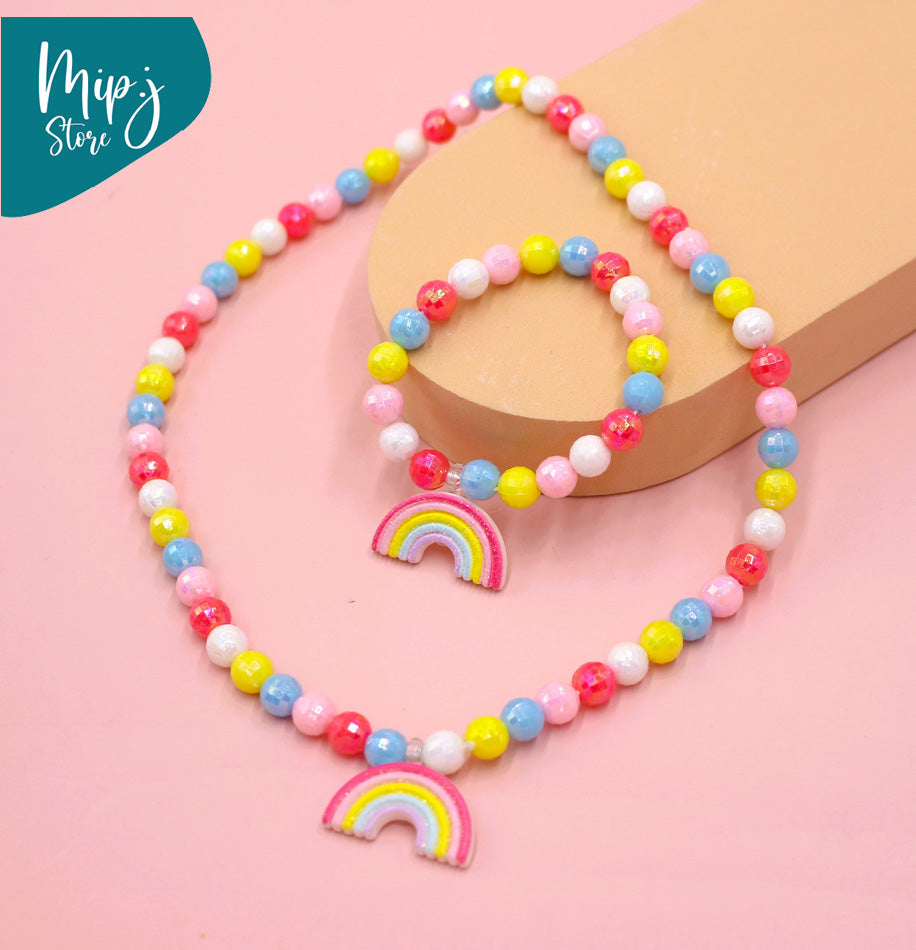 Rainbow star necklace and bracelet set