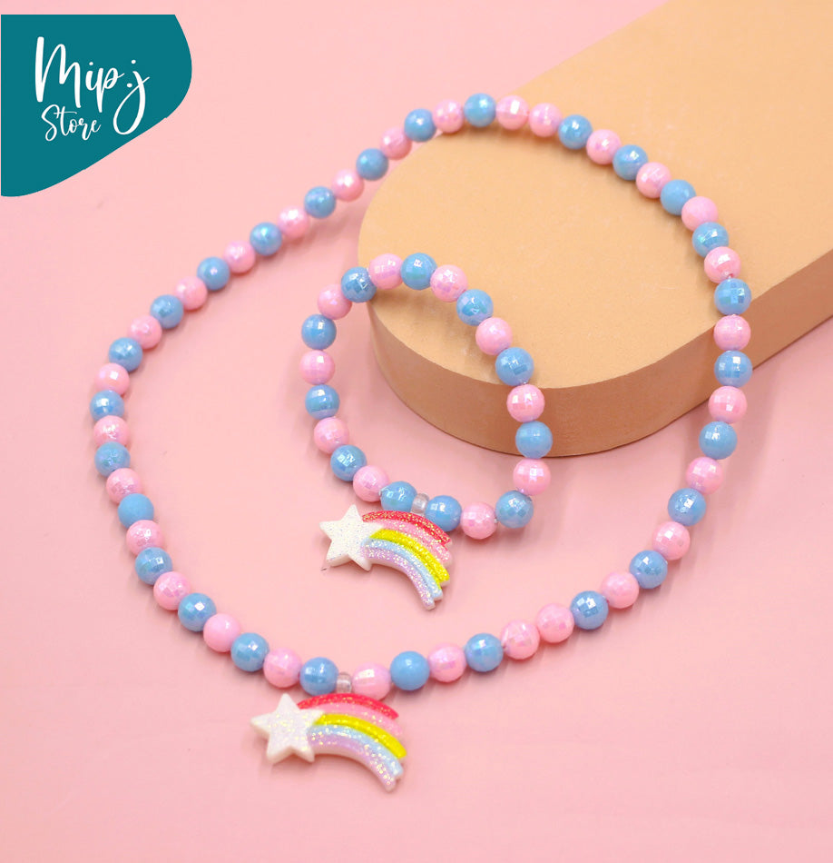 Rainbow star necklace and bracelet set