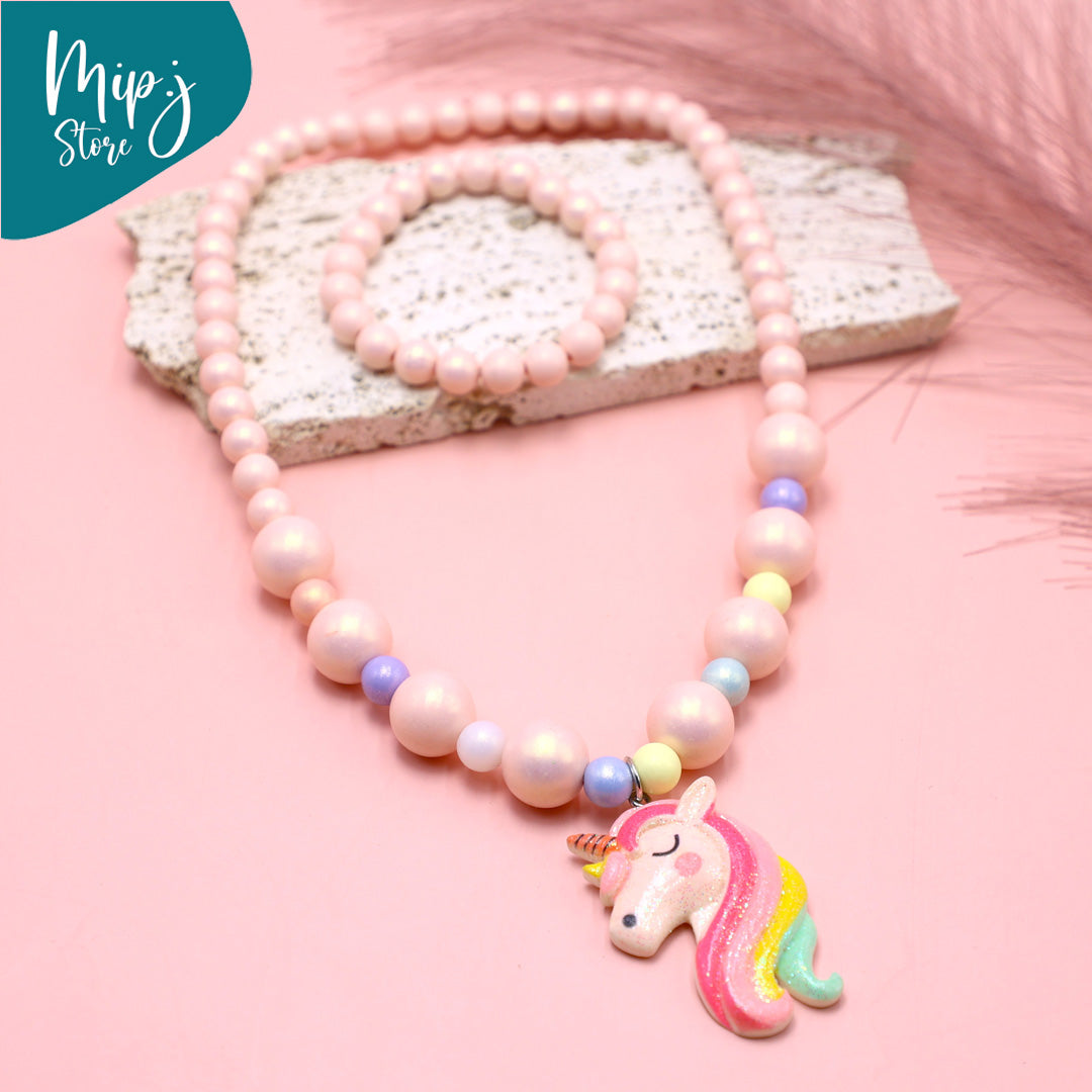Rainbow unicorn shine pearls jewellery set for little girls