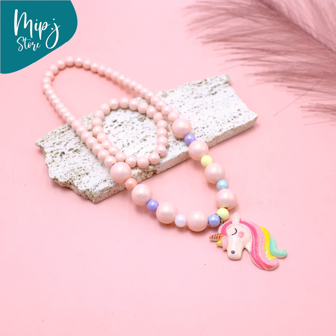 Rainbow unicorn shine pearls jewellery set for little girls