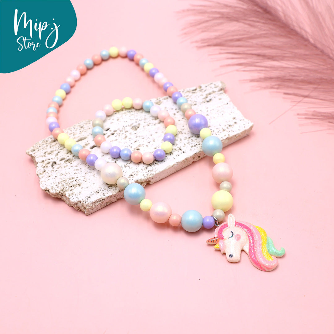 Rainbow unicorn shine pearls jewellery set for little girls