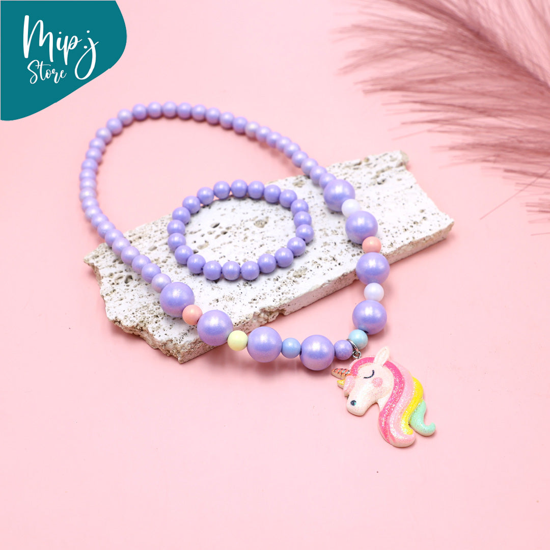 Rainbow unicorn shine pearls jewellery set for little girls
