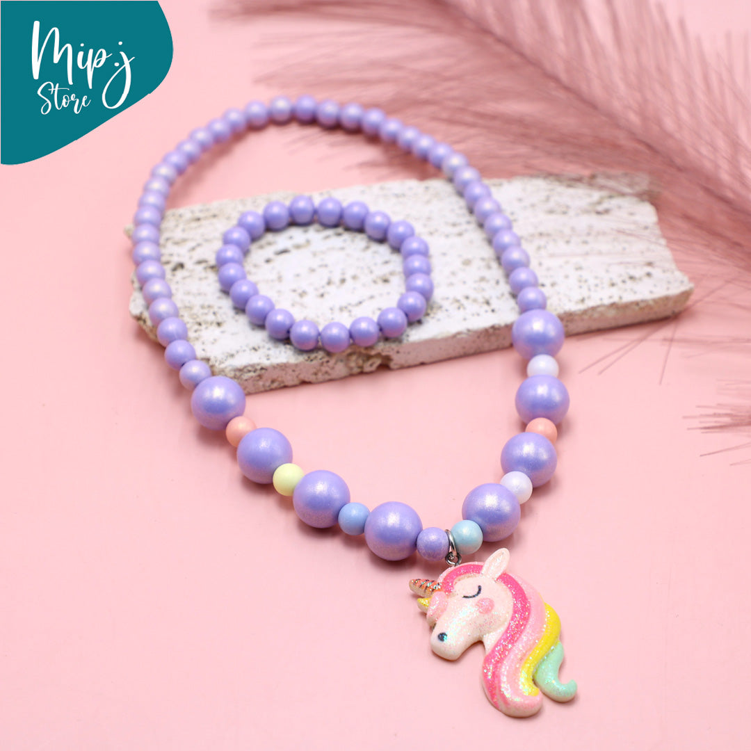 Rainbow unicorn shine pearls jewellery set for little girls