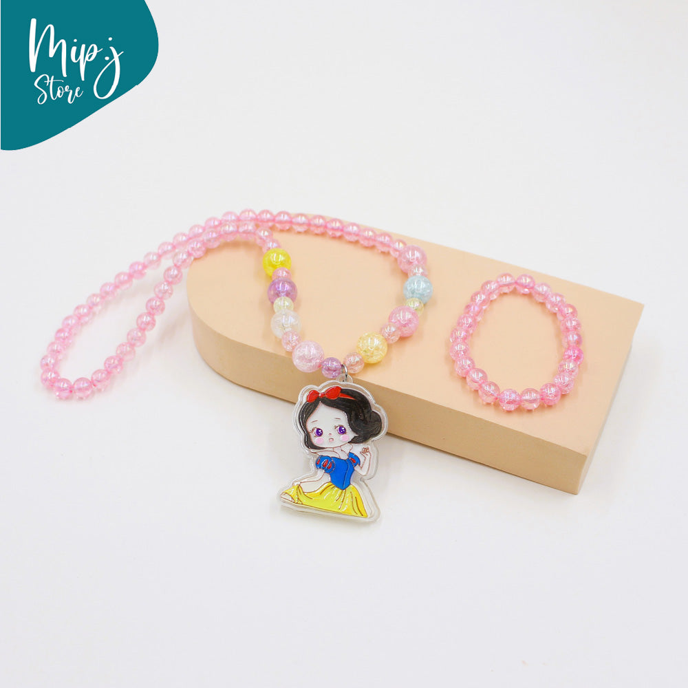 Snow white glittery led light necklace and bracelet set