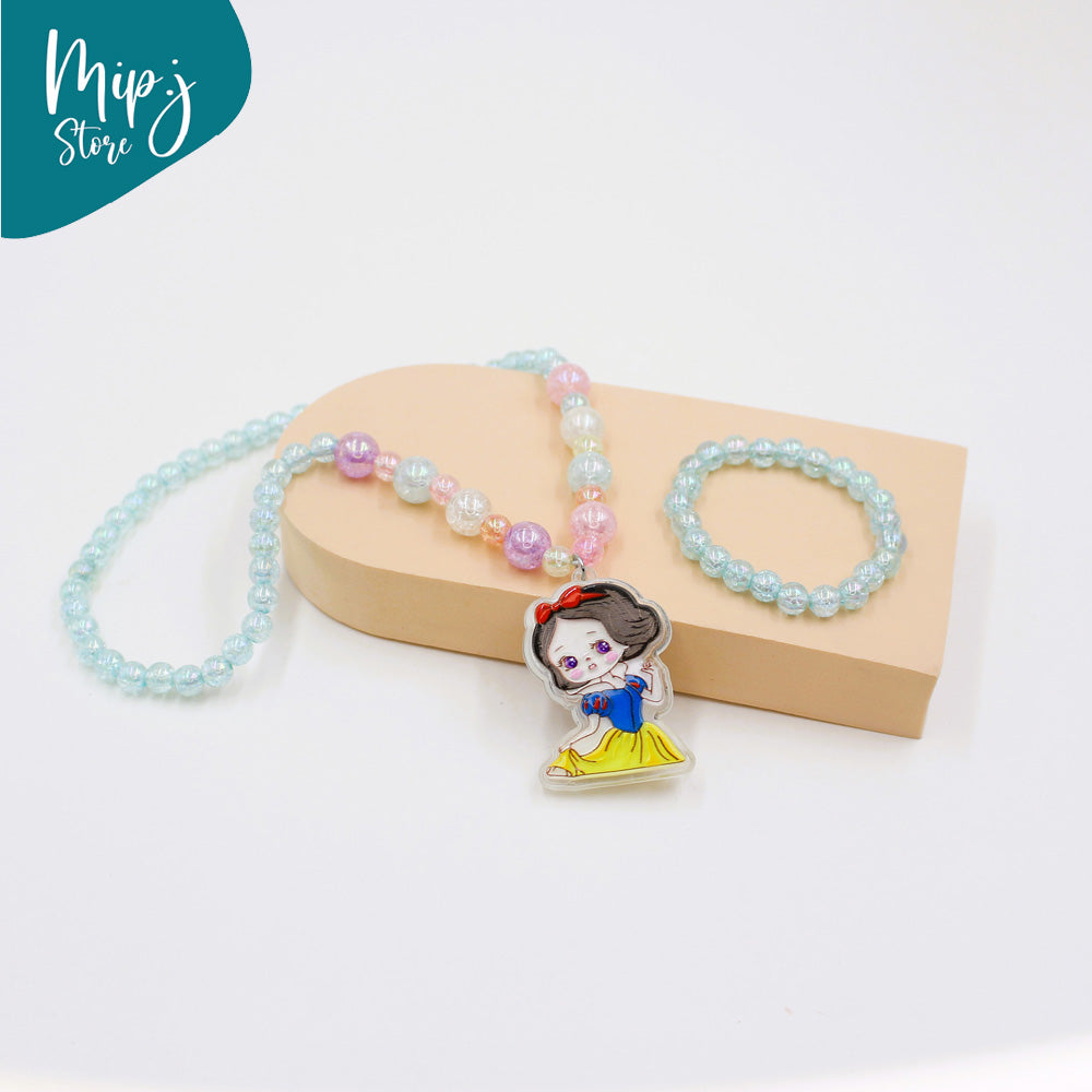 Snow white glittery led light necklace and bracelet set