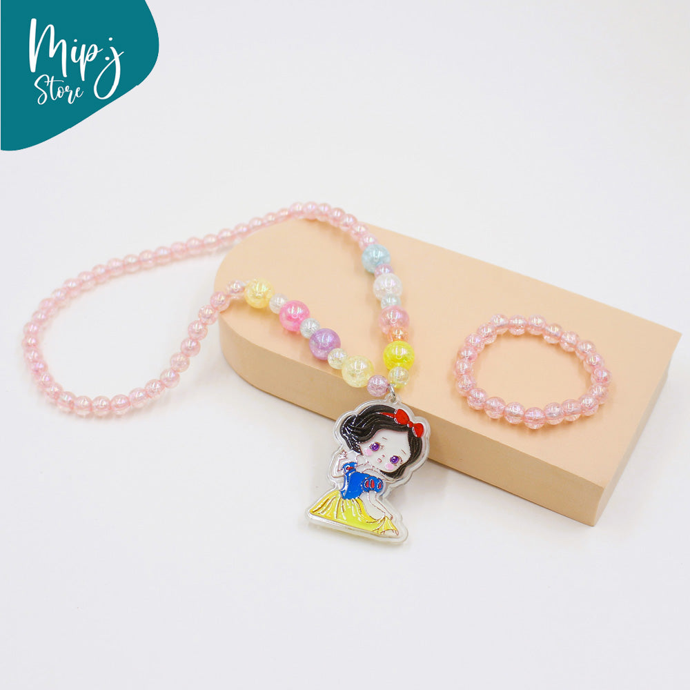 Snow white glittery led light necklace and bracelet set
