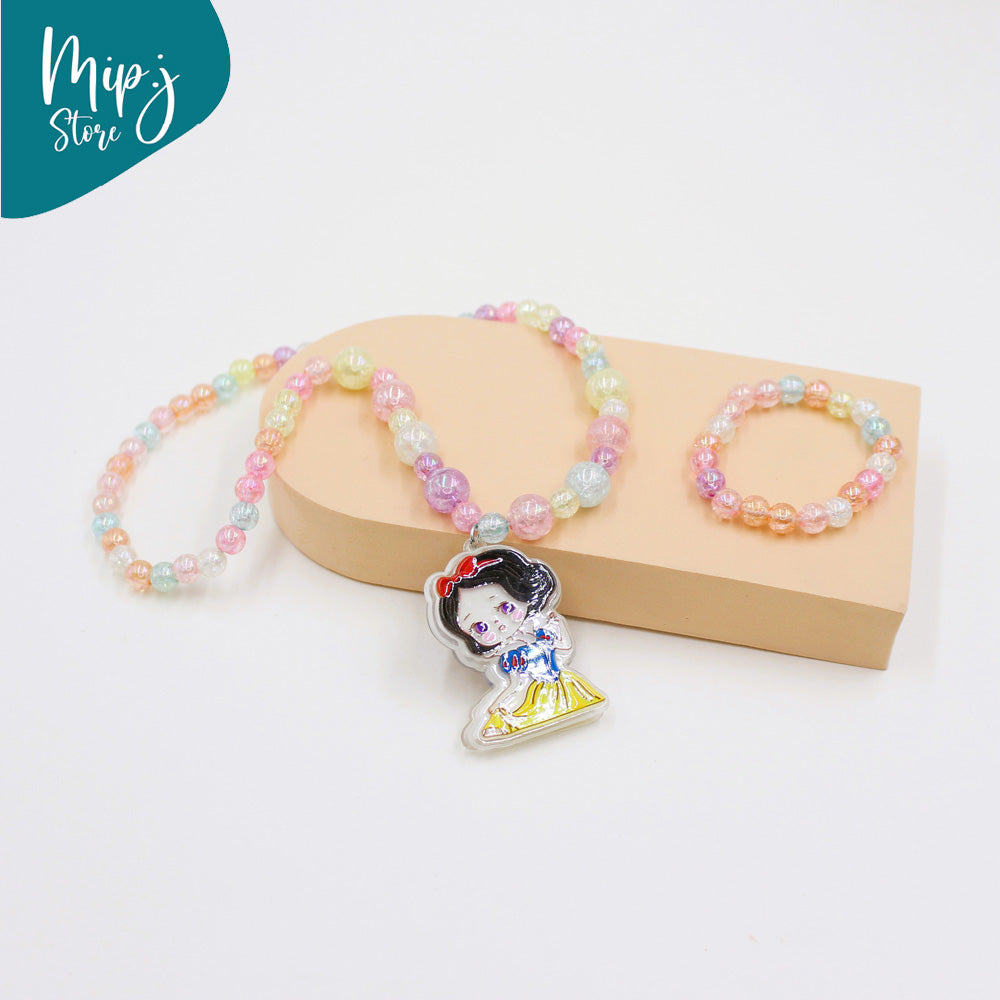 Snow white glittery led light necklace and bracelet set