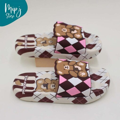 Branded Bear Check Slippers for kids