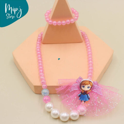 Glitter disney princess necklace bracelet set