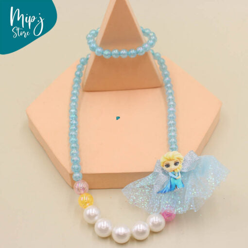 Glitter disney princess necklace bracelet set