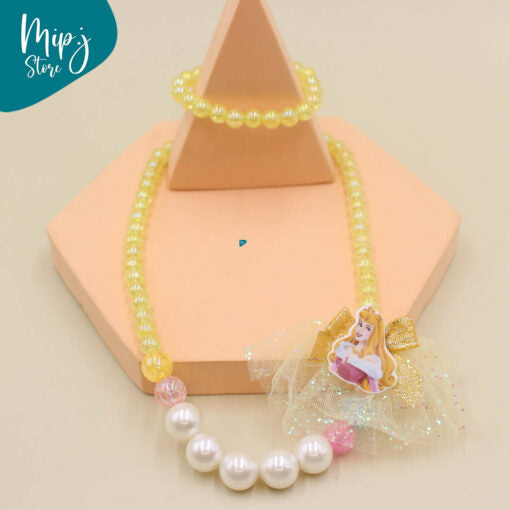 Glitter disney princess necklace bracelet set
