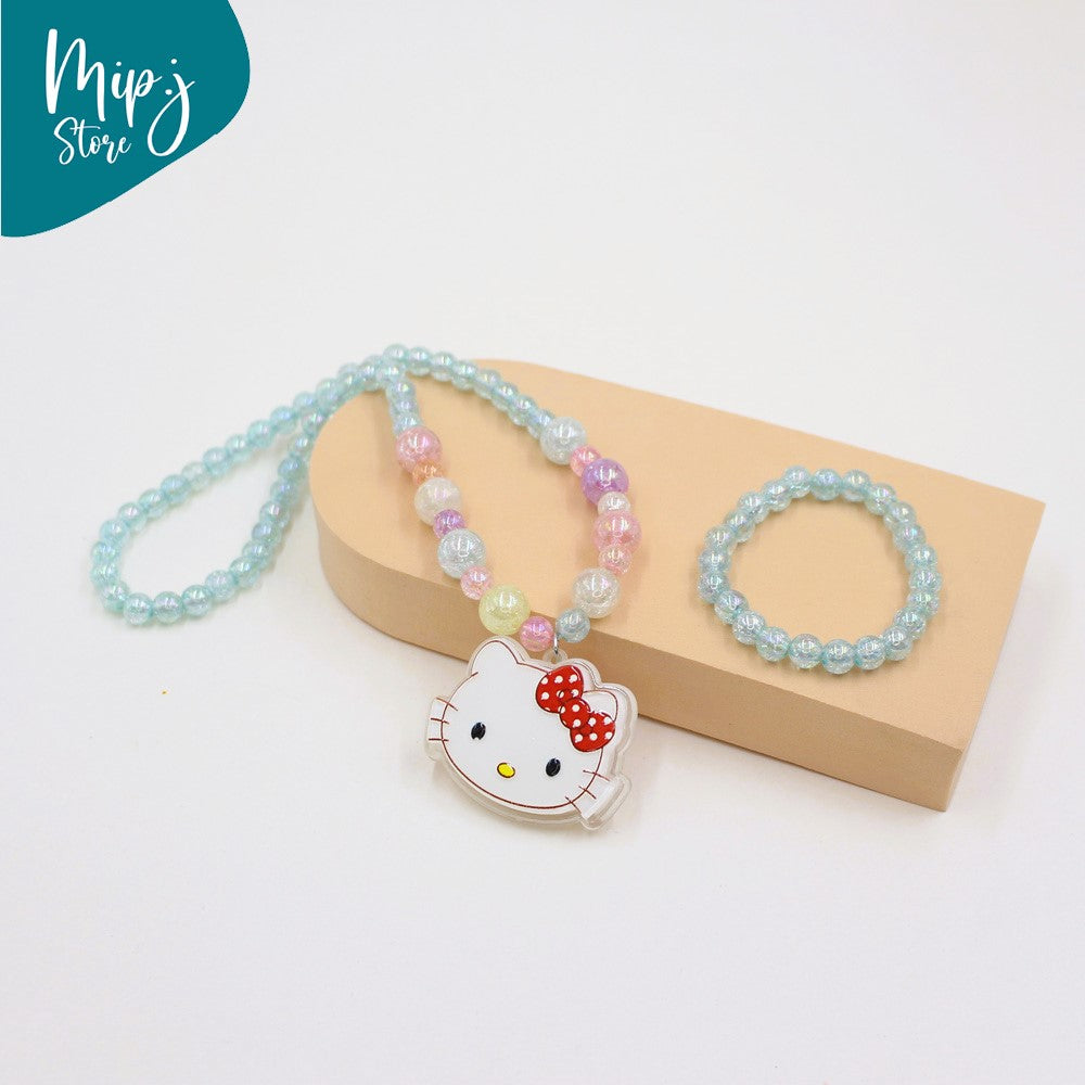 Hello kitty glittery LED light necklace and bracelet set