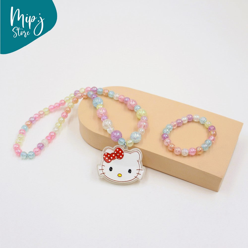 Hello kitty glittery LED light necklace and bracelet set