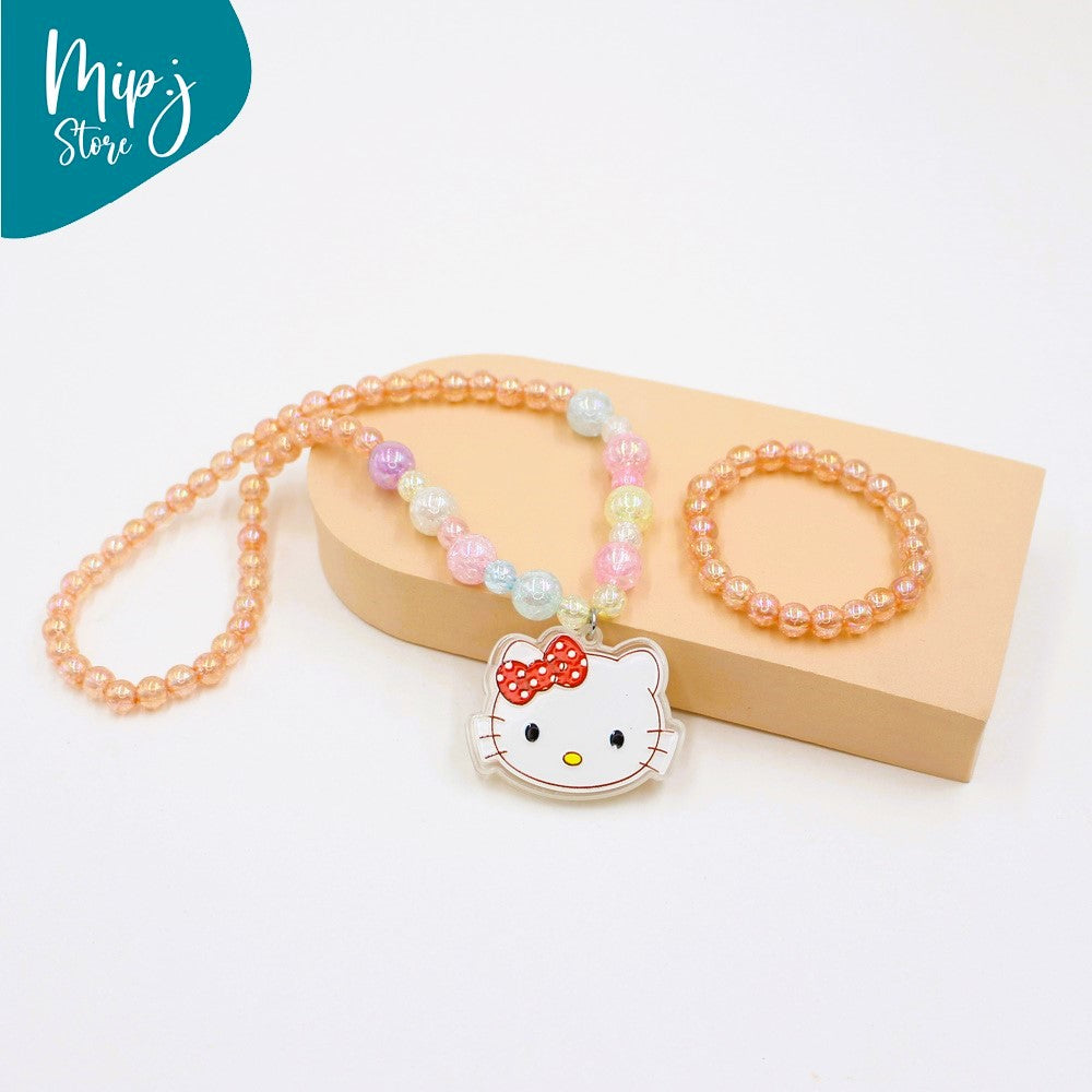 Hello kitty glittery LED light necklace and bracelet set