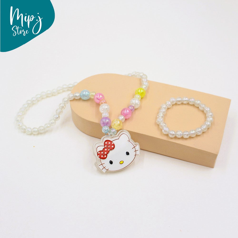 Hello kitty glittery LED light necklace and bracelet set