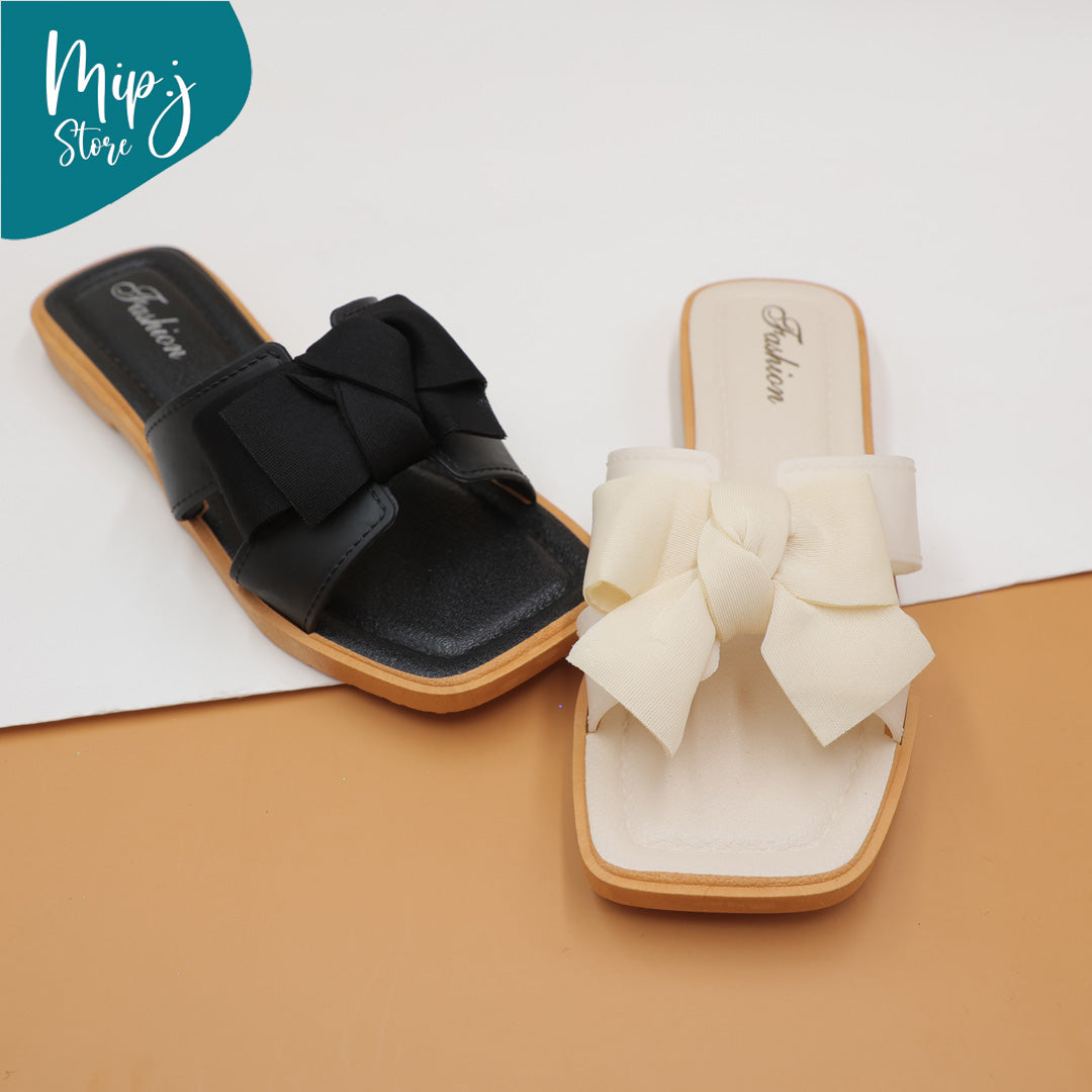 Silk bow ladies slippers