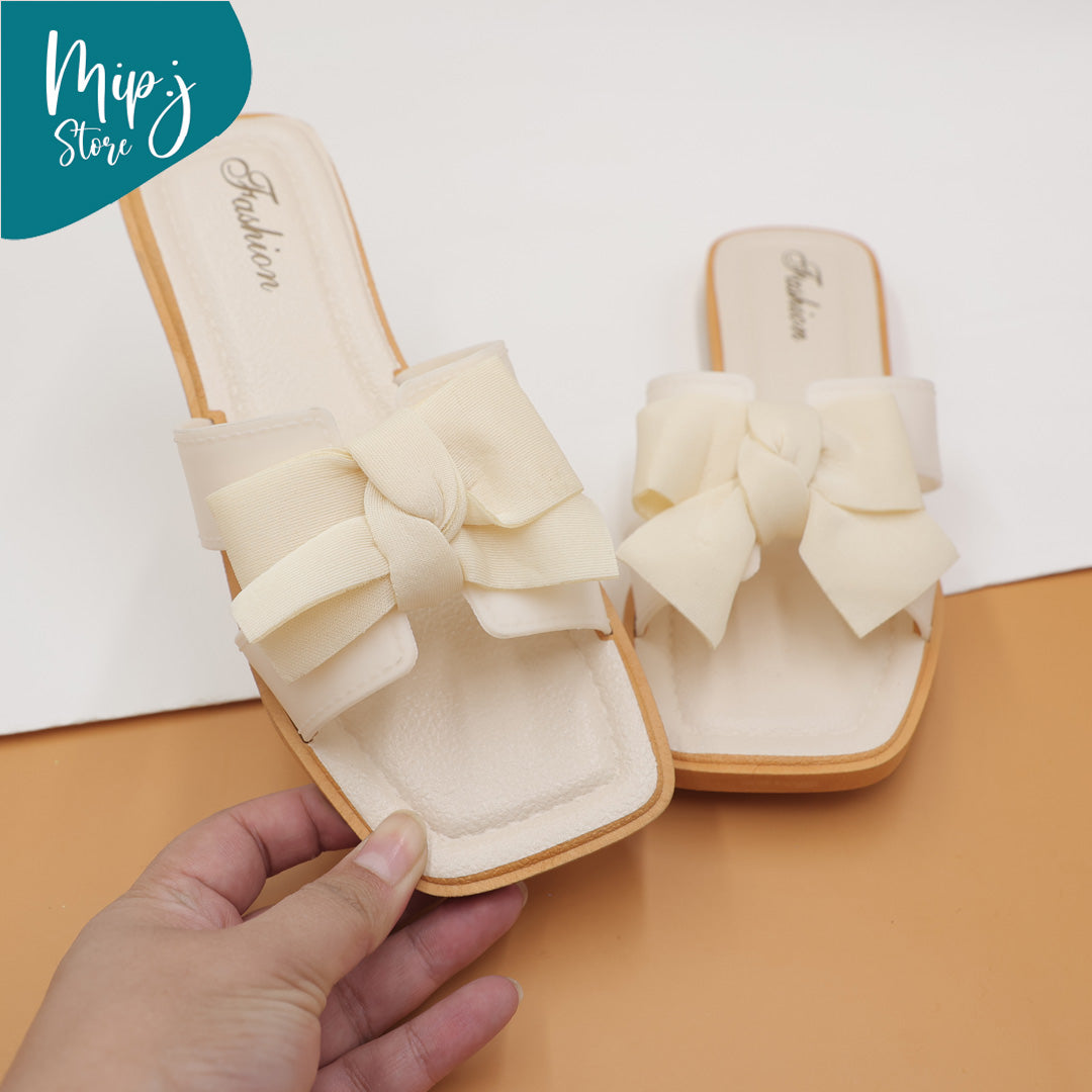 Silk bow ladies slippers