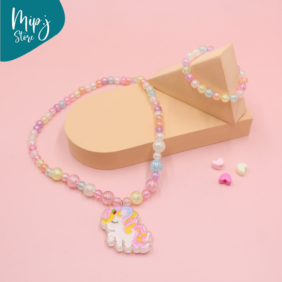 Unicorn glittery LED light necklace and bracelet set