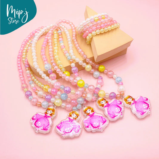 Princess glittery LED light necklace and bracelet set