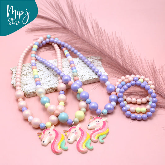 Rainbow unicorn shine pearls jewellery set for little girls