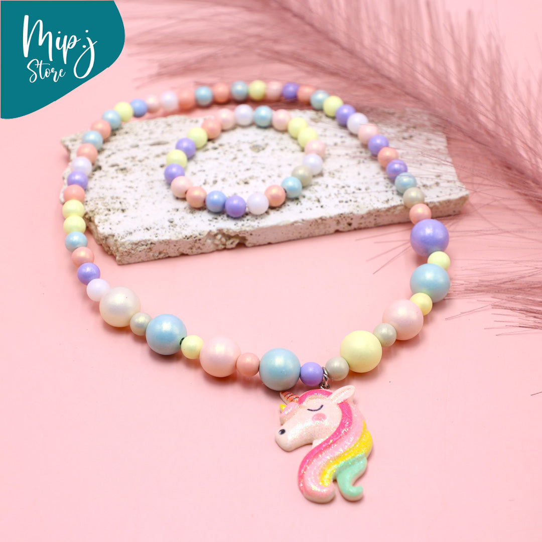 Rainbow unicorn shine pearls jewellery set for little girls