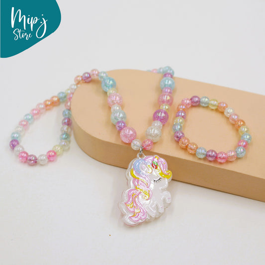 Unicorn glittery LED light necklace and bracelet set