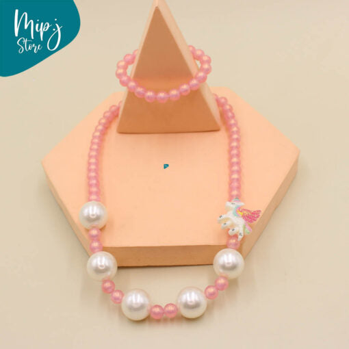 Unicorn Big Pearl  Bracelet & Necklace set