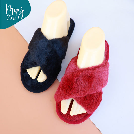 Cross Fur Slippers