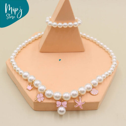 Disney Pearl Necklace Bracelet Set