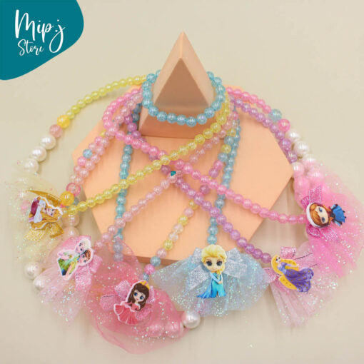 Glitter disney princess necklace bracelet set