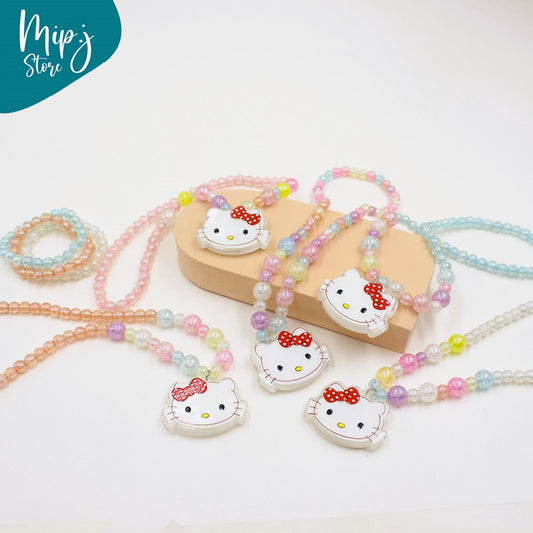 Hello kitty glittery LED light necklace and bracelet set