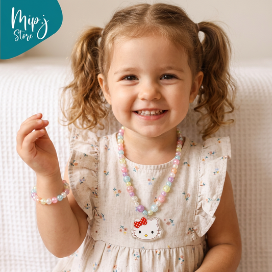 Hello kitty glittery LED light necklace and bracelet set