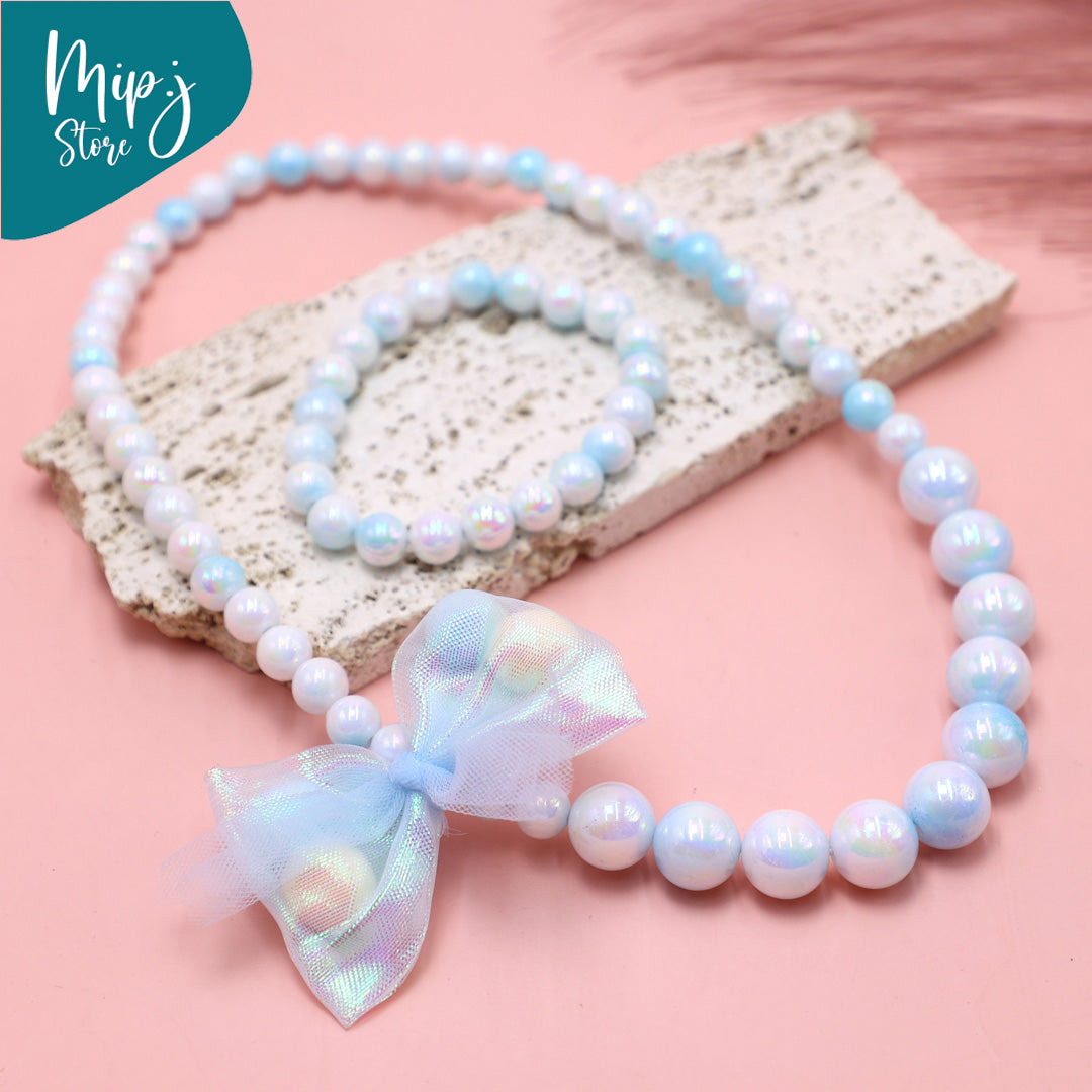 Princess Bow Necklace and Bracelet Jewelry Set