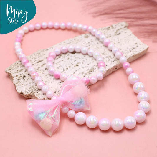 Princess Bow Necklace and Bracelet Jewelry Set