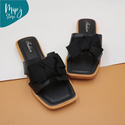 Silk bow ladies slippers