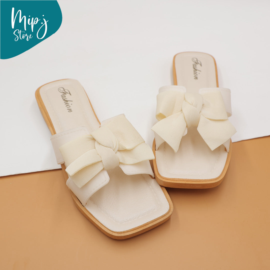 Silk bow ladies slippers