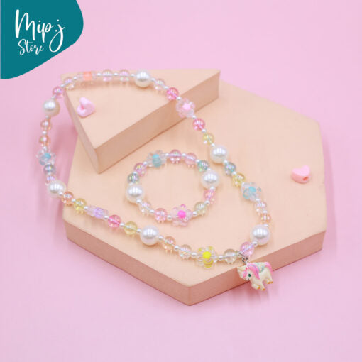 unicorn flower necklace and bracelet set