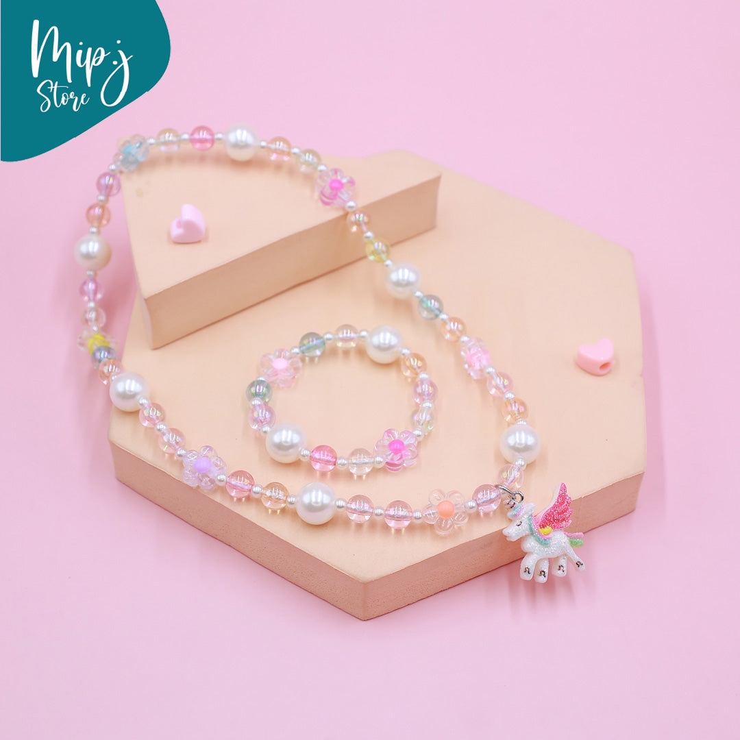 Unicorn Wings Flower Necklace and Bracelet Set