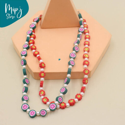 Watermelon and Smiley Flower Necklace